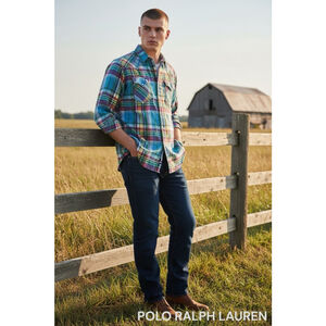 Men's Polo by Ralph Lauren Plaid Casual Shirt Blue Green small